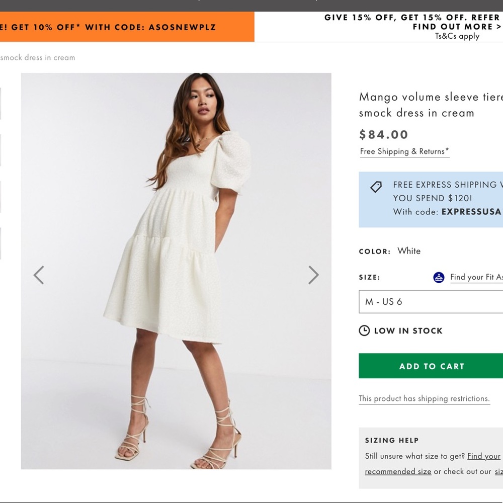 MANGO White Puffed Sleeve Smock Dress